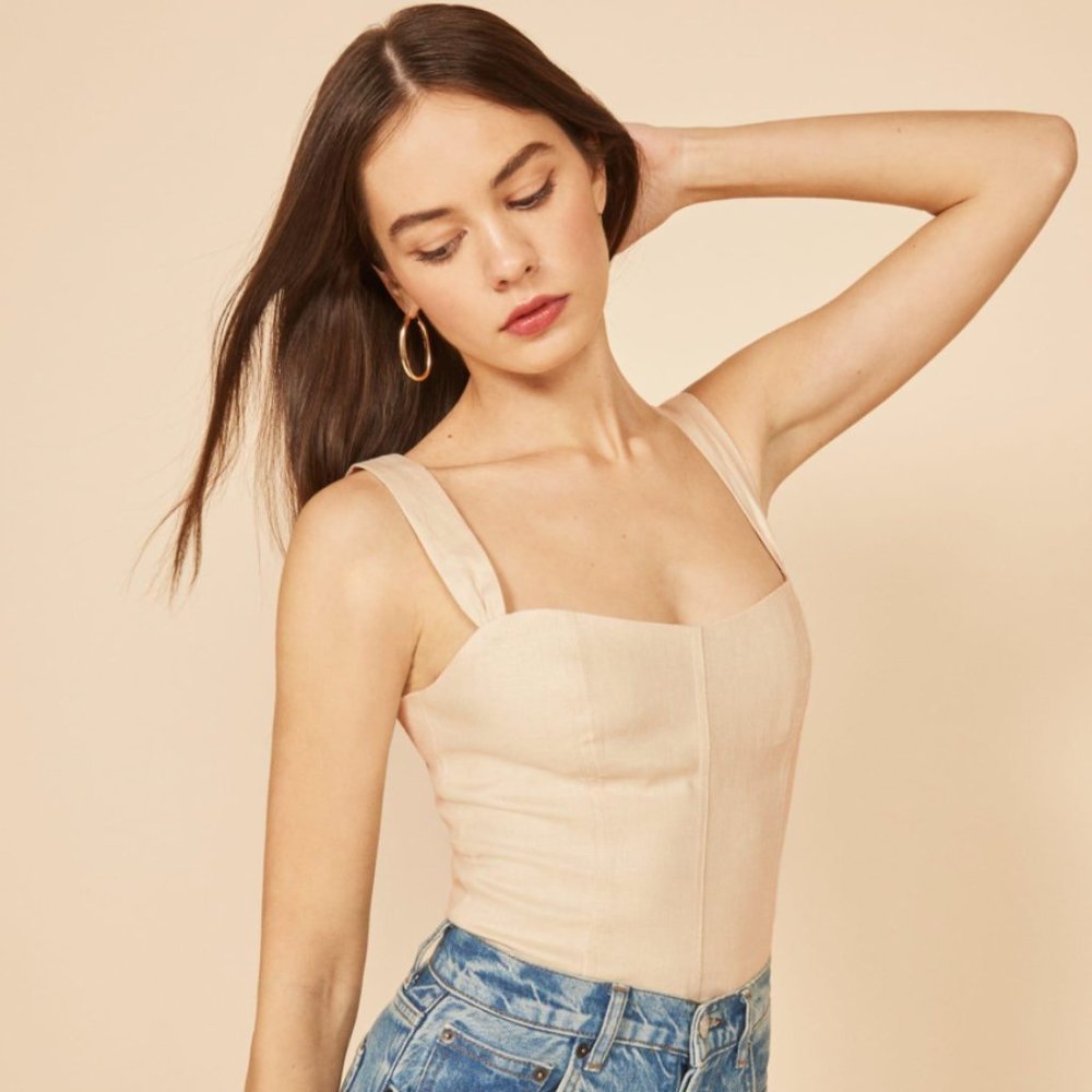 Reformation Garten Cream Linen Top Size 2